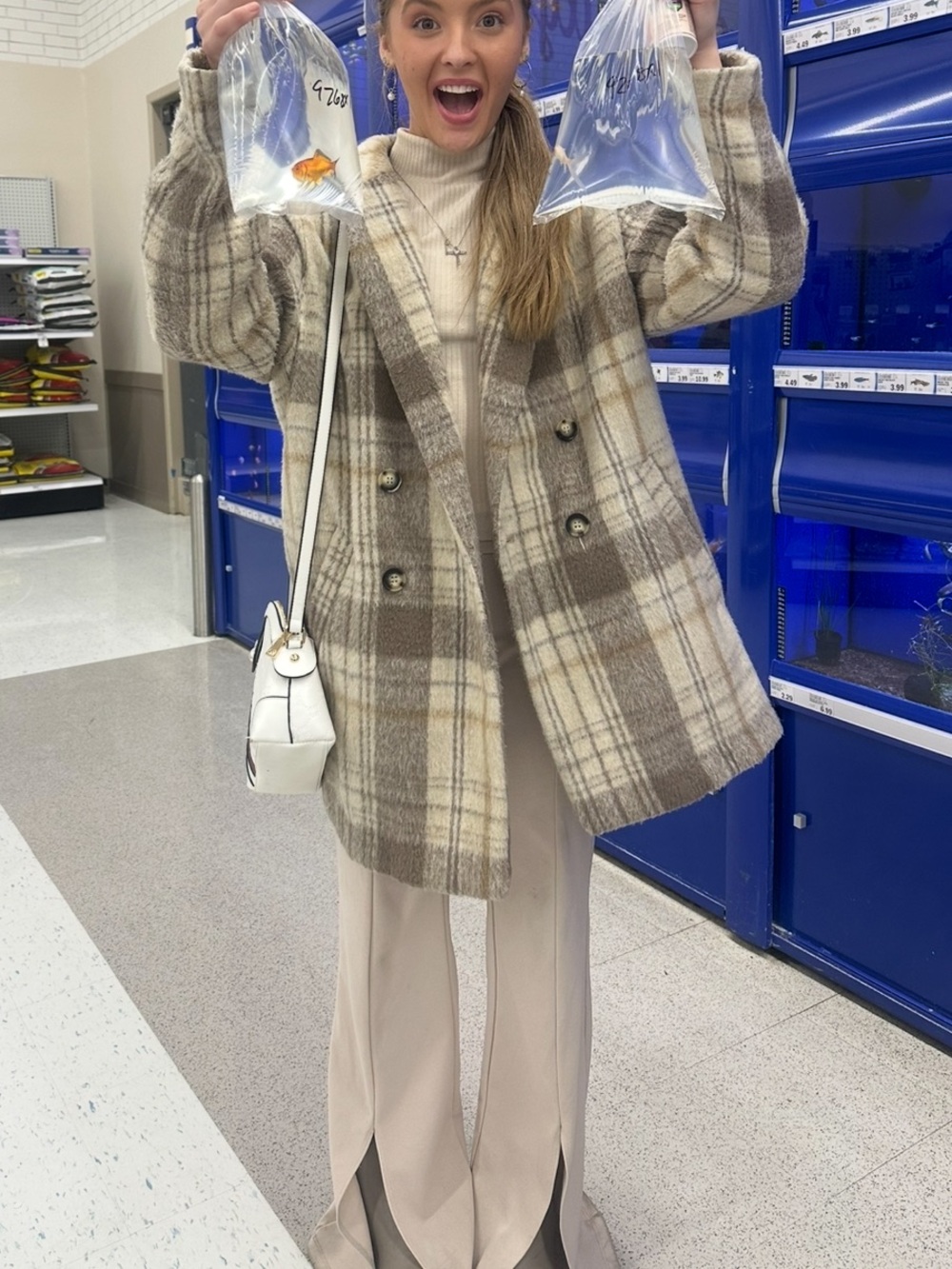 H&M Beige and Taupe Plaid Wool-Blend coat size 12